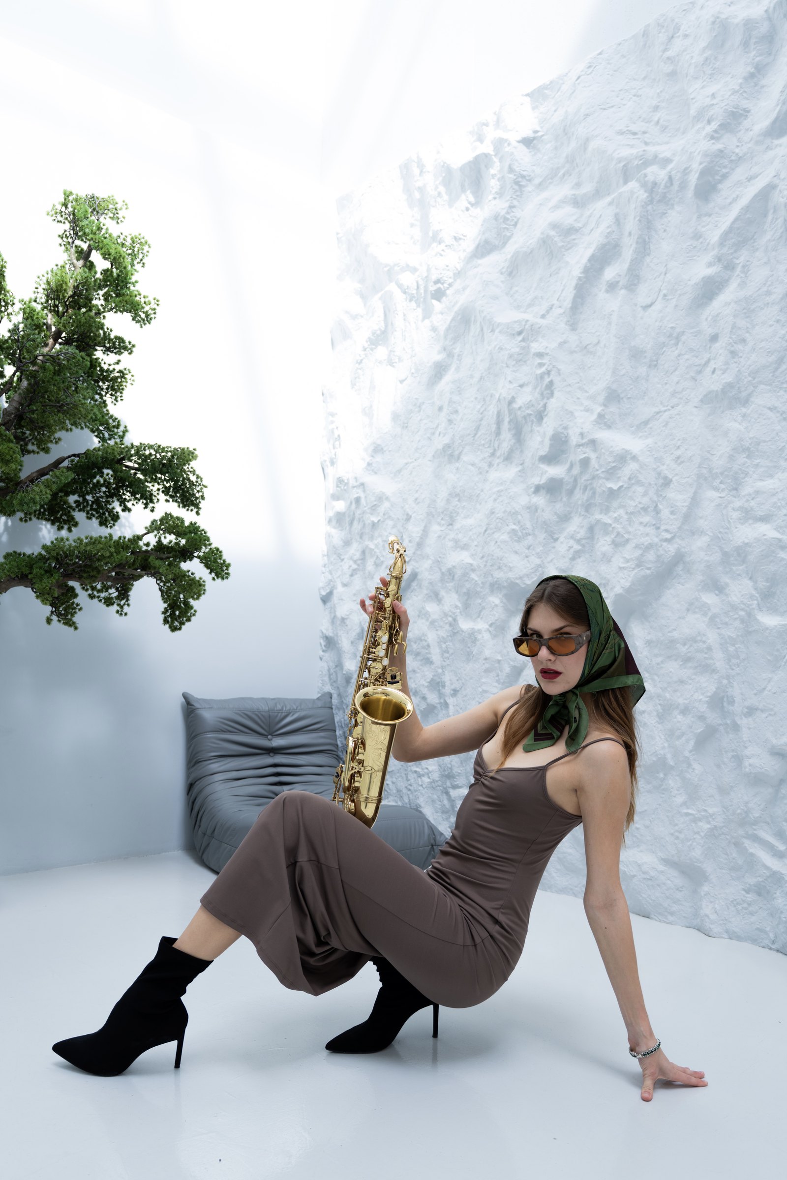Editorial portrait with saxophone